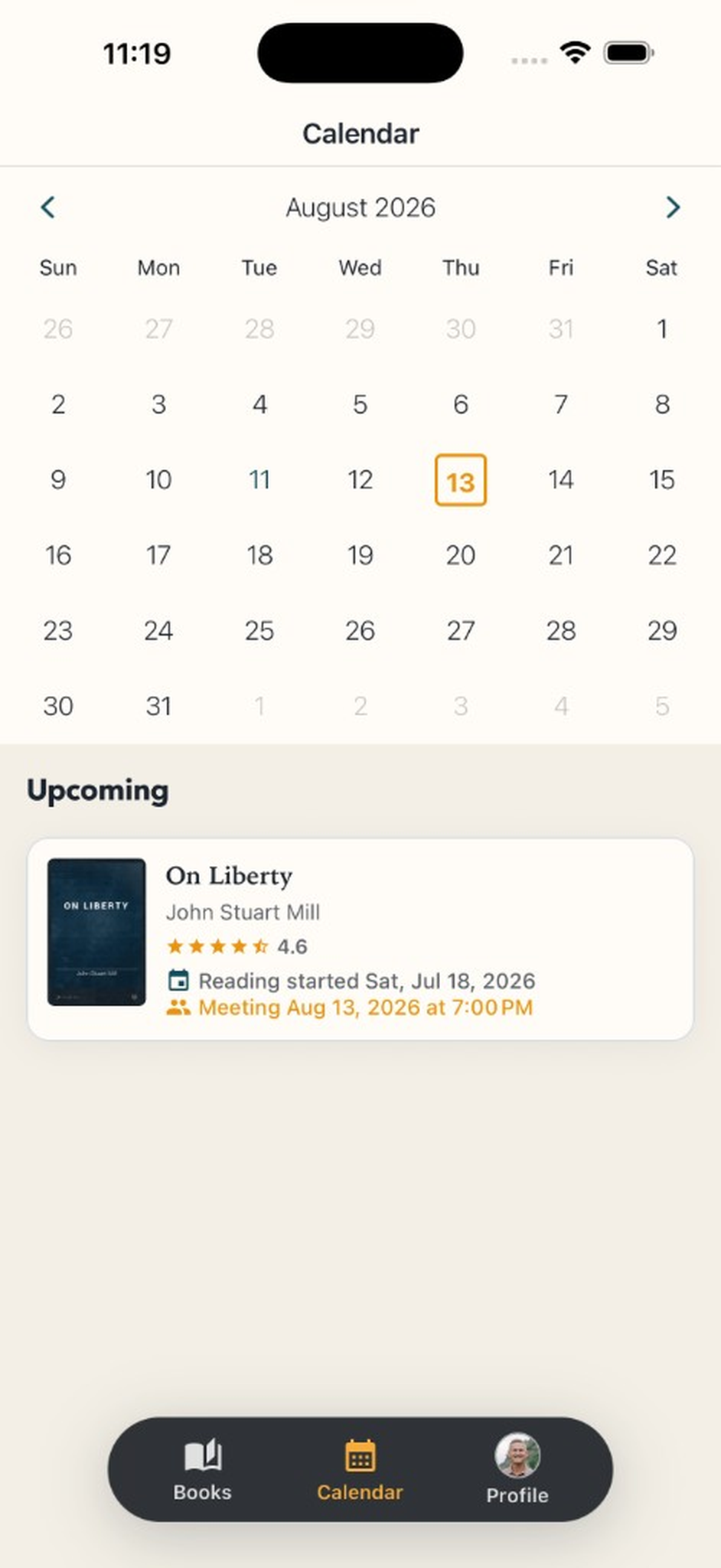 BookHook club calendar